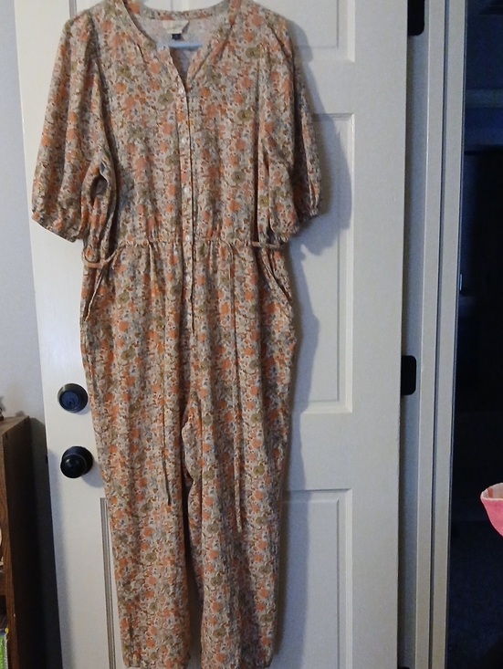 Universal Thread Pants - Universal Thread Peach and Olive Floral Button-Up Jumpsuit
